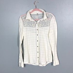 Free people mesh lace button down